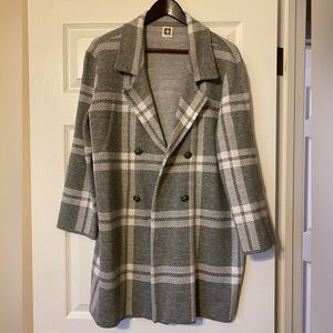 Anne Klein grey and white checkered shacket